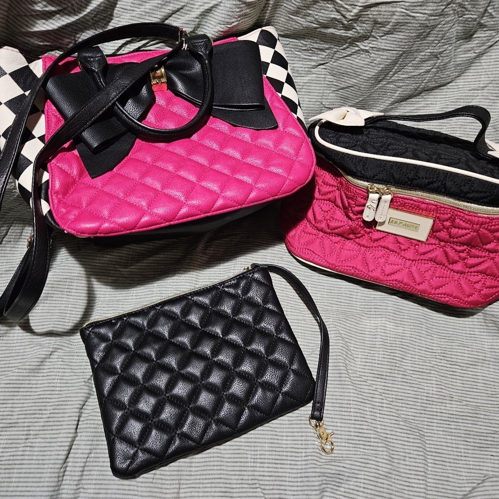 Betsy Johnson Handbag, insert and Cosmetic Case bundle
